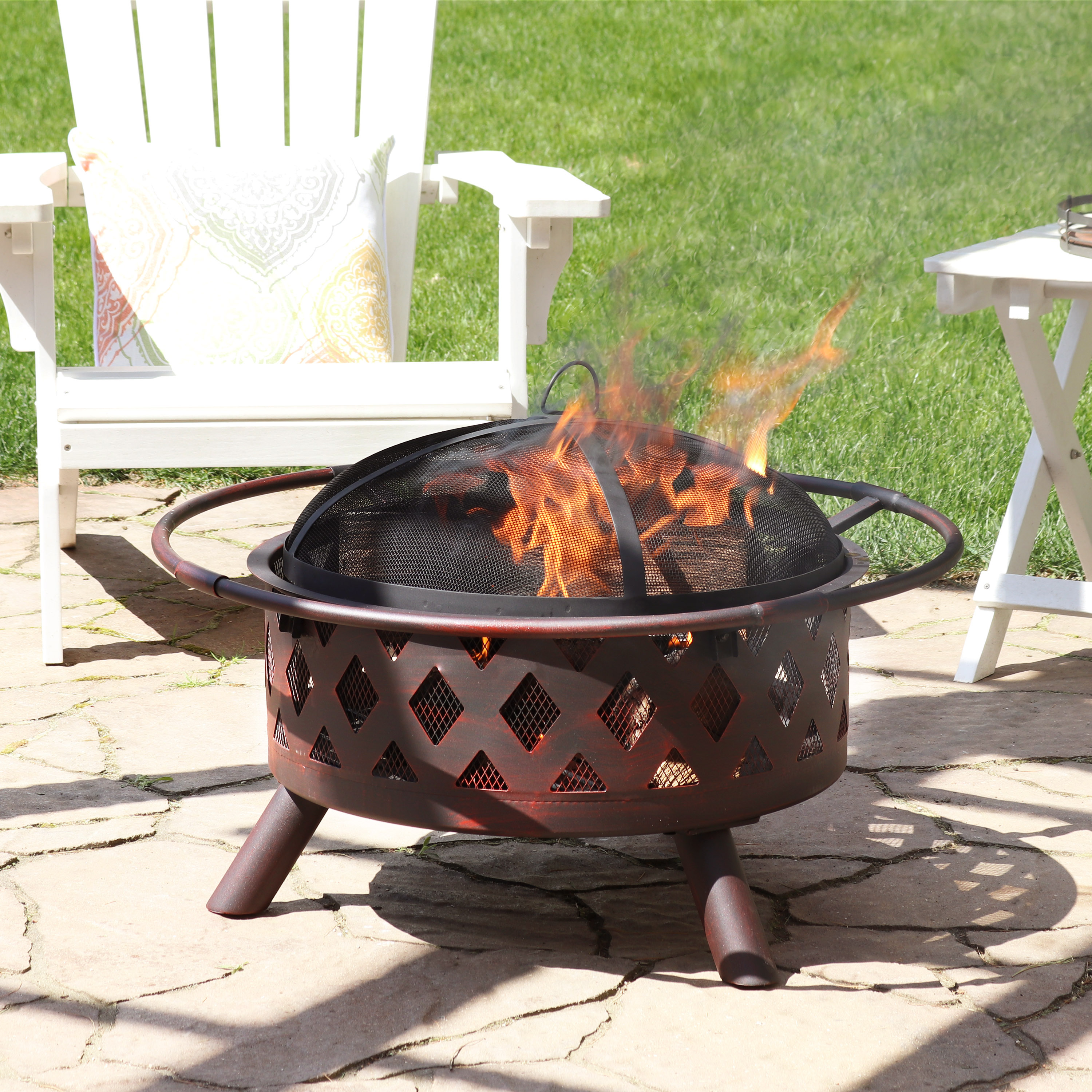 30 in Crossweave Steel Fire Pit with Screen and Poker by Sunnydaze - Picture 1 of 10