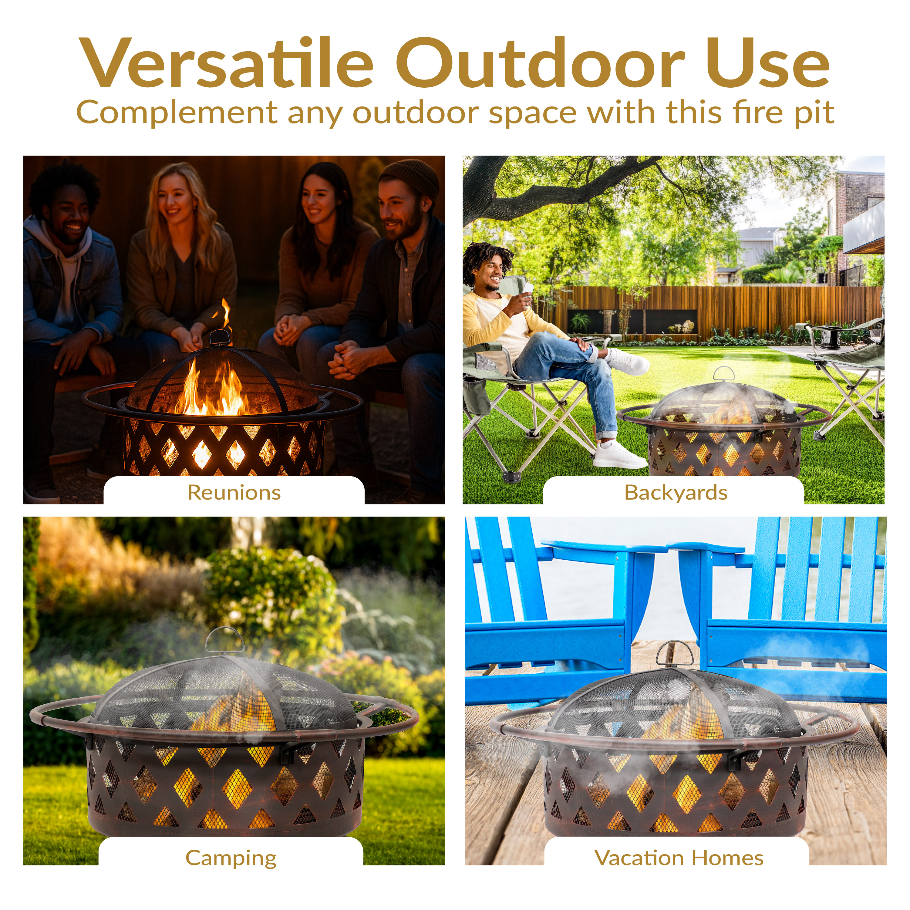 30 in Crossweave Steel Fire Pit with Screen and Poker by Sunnydaze - Picture 7 of 10